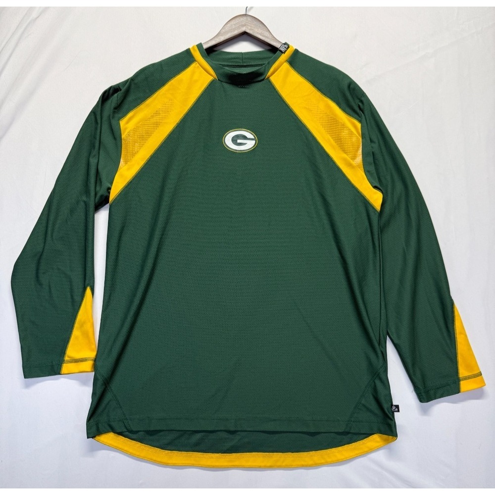Green Bay Packers Shirt Mens Large Green Yellow Football NFL Raglan Sleeve Logo‎